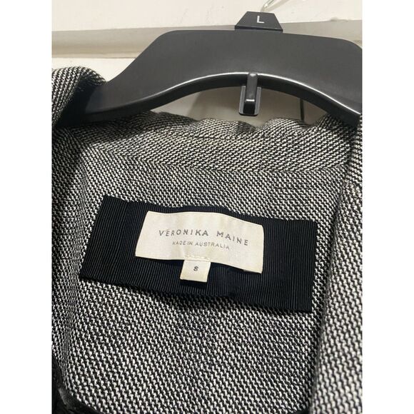 Veronika Maine blazer jacket womens Sz 10 Double Breasted Gray Black Glen Plaid - Picture 4 of 16